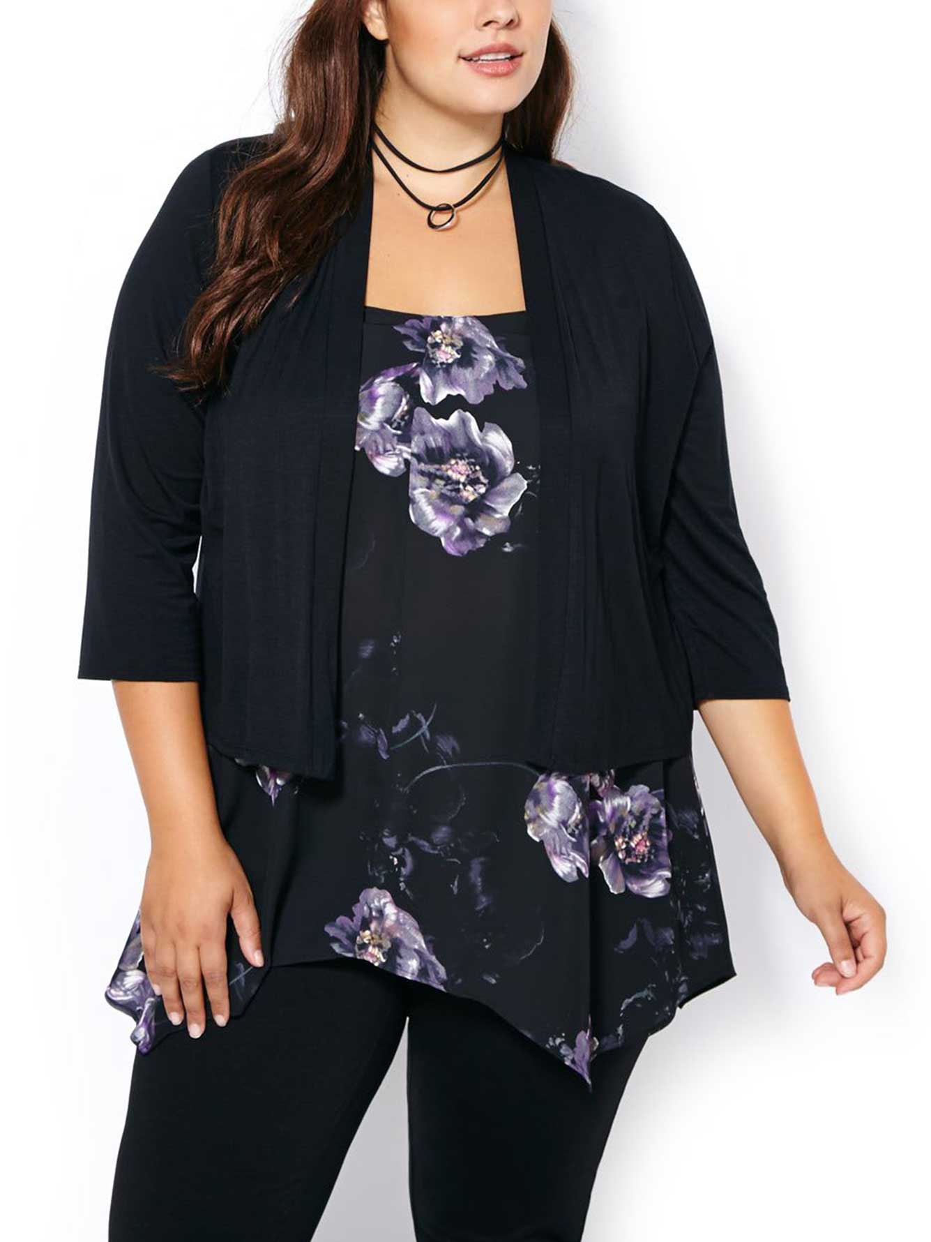 3/4 Sleeve Cardigan with Chiffon Penningtons