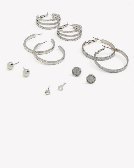 Paper Glitter Hoop and Stud Earrings, Set of 6