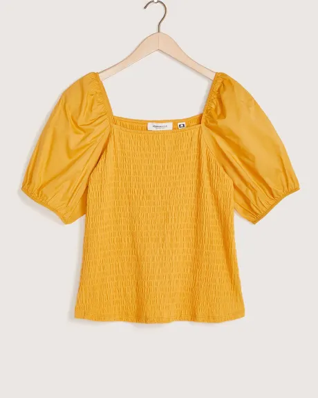 Smocked Square Neck Puff Sleeve Top - Addition Elle