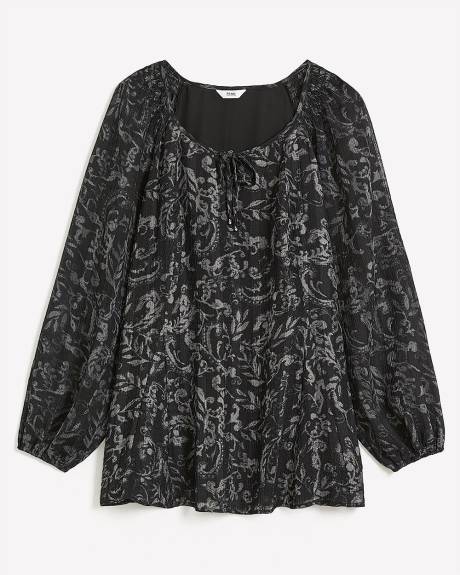 Scoop-Neck Swing Blouse with Long Balloon Sleeves