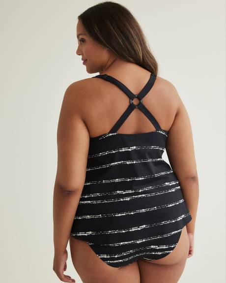 Black Dotted Stripe Tankini with Back Ring