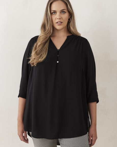 Solid Split-Neck Tunic with 3/4 Sleeves