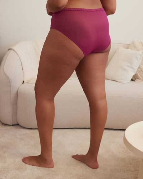 Culotte échancrée en microfibre avec maille brodée, violette - Déesse Collection