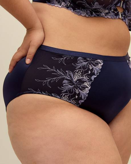 Blue Full Brief with Floral Lace at Front Sides - Déesse Collection