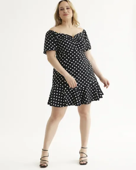 Black & White Polka Dot Print Emma Dress - City Chic