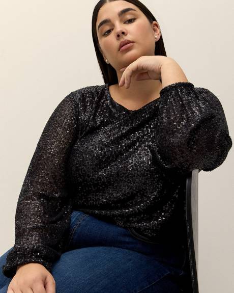 Sequins Swing Top with Bubble Sleeves