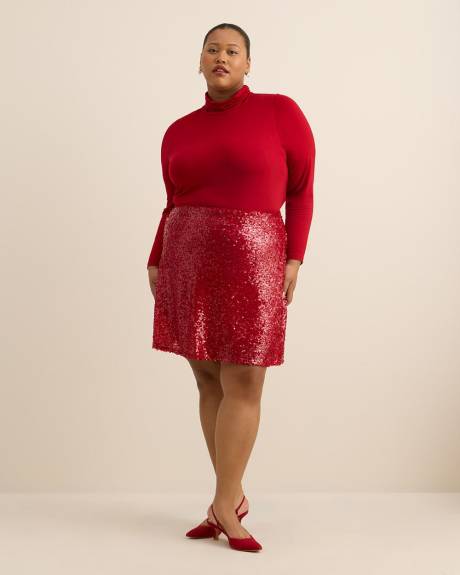 Red Pull-On Sequins Mini Skirt
