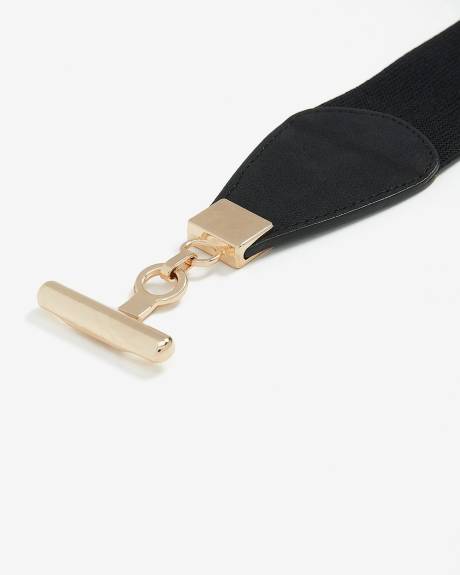 Black Elastic Waist Belt with Toggle Closure