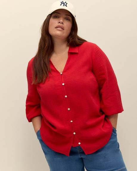 Buttoned Down Shirt with 3/4 Balloon Sleeves