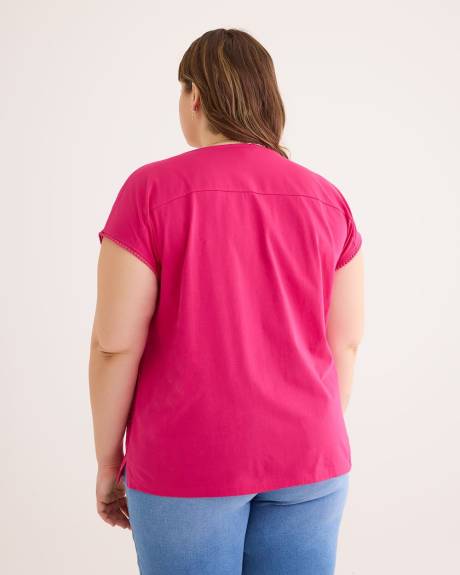Pink Buttoned-Down Eyelet Knit Top