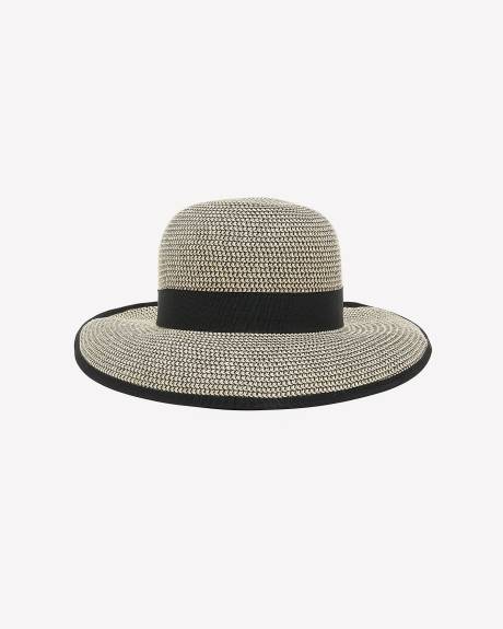 Two-Tone Straw Hat with Grosgrain Bow