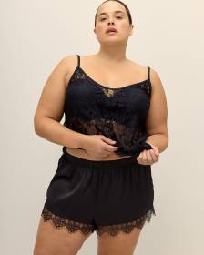 Sexy Satin Boxer Short with Lace and Side Slits - Déesse Collection