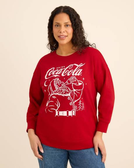 Red Crewneck Sweatshirt with Holiday Coca-Cola Print