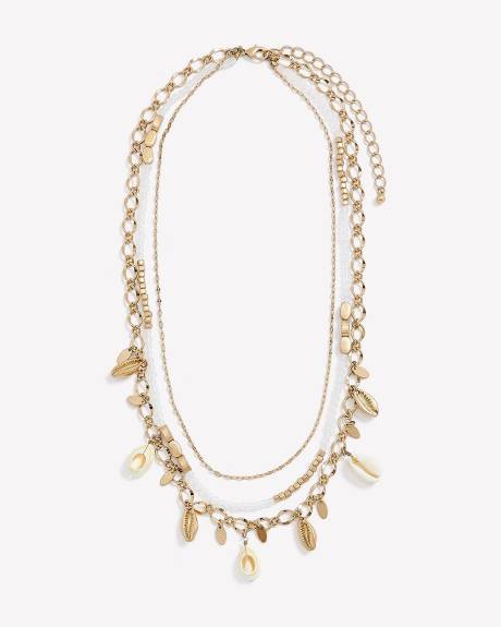 Short Multi-Layer Necklace with Seashell Charm Drops