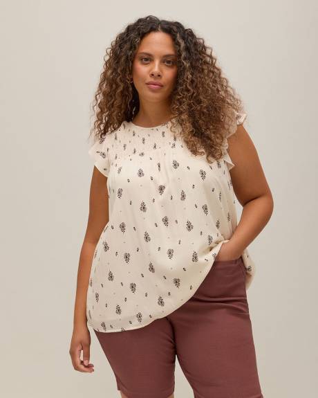 Long Swing Top with Short Ruffled Sleeves