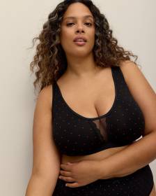 Dotted Cotton Soft Cup Wireless Bra with Lace and Mesh Insert - ti Voglio