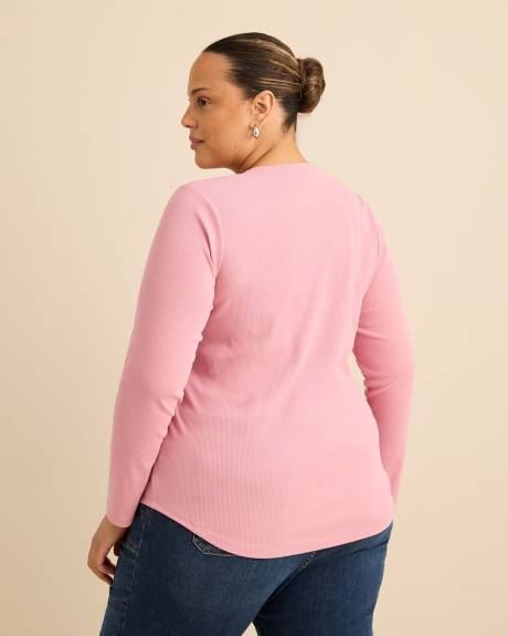 Haut c&ocirc;tel&eacute; &agrave; manches longues et col Henley