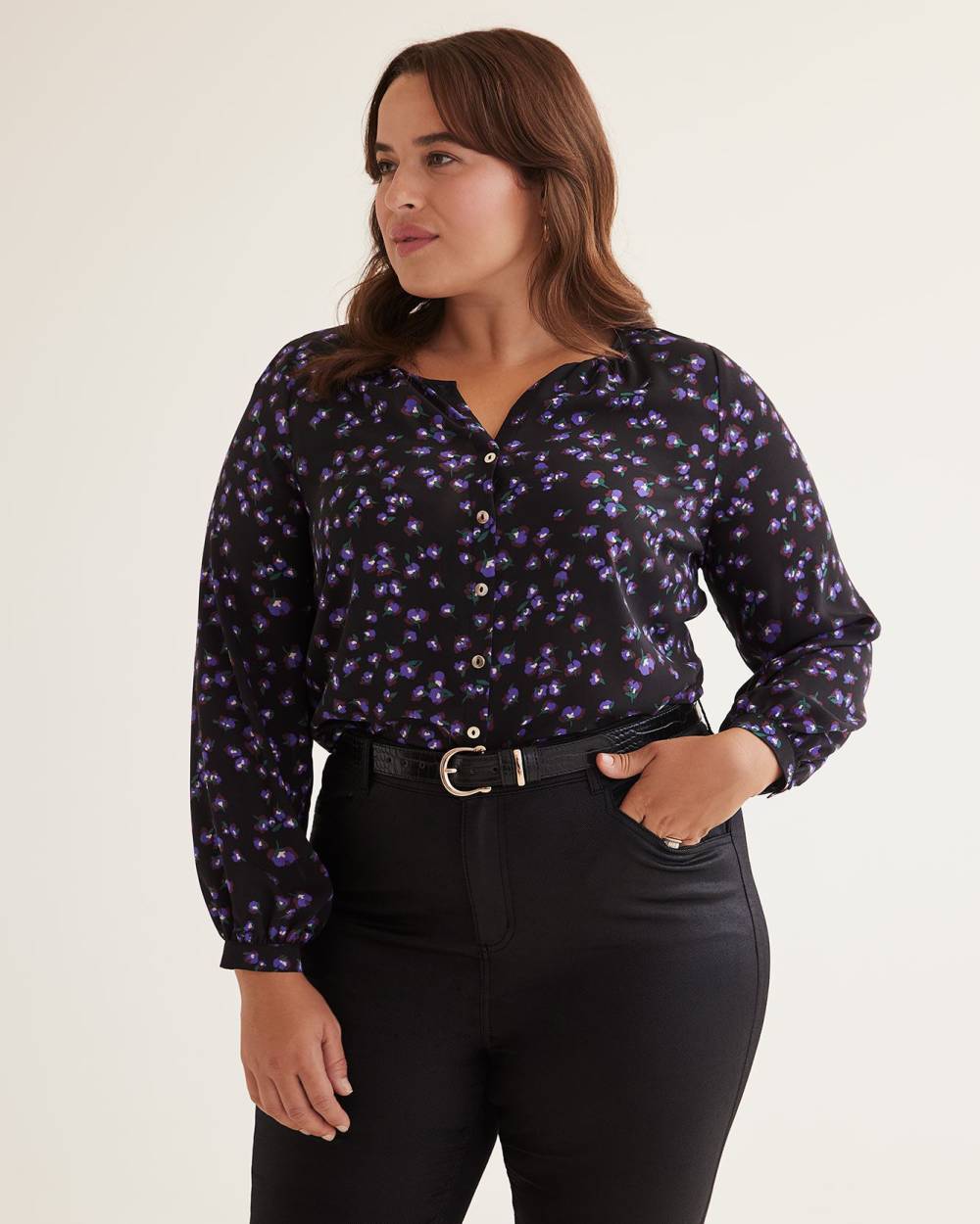 Satin Blouse with Long Balloon Sleeves