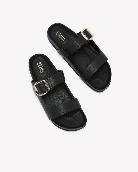 Extra Wide Width, Black Double-Strap Sandal with Wide Buckle