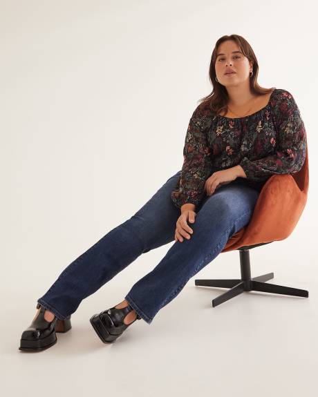 Floral Square-Neck Blouse with Balloon Sleeves