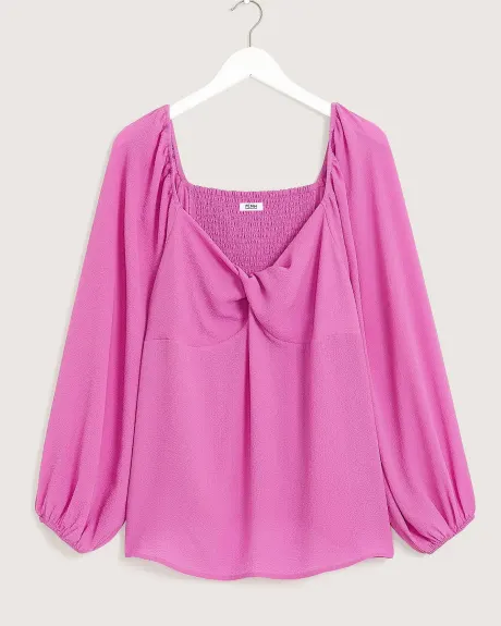 Solid Blouse with Long Balloon Sleeves