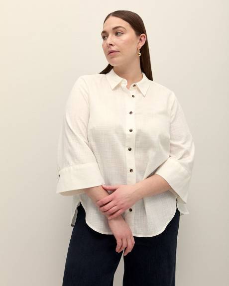 Cotton Blend Buttoned Down Shirt - Addition Elle