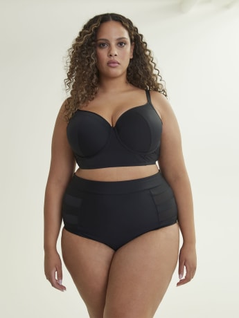 Haut de bikini longiligne uni avec bandes en mesh