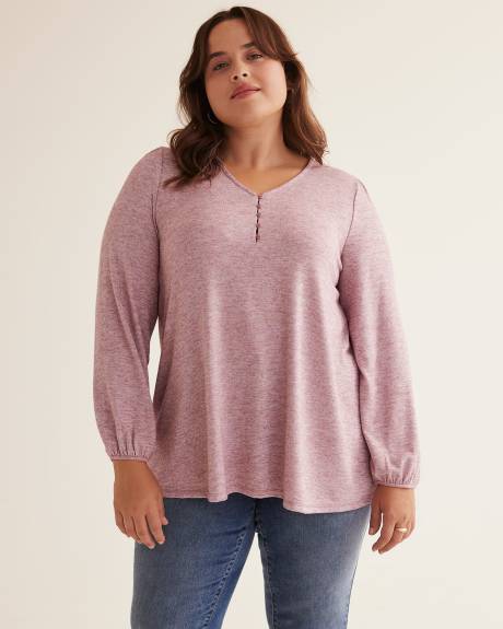 Long Ballon Sleeve Swing Knit Top