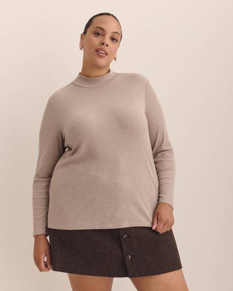 Ribbed Long-Sleeve Mock-Neck Top