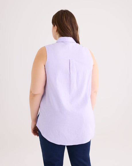 Pastel Linen Blend Sleeveless Buttoned-Down Tunic