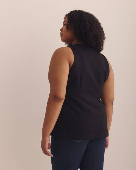 Button-Up Knit Crew Neck Vest