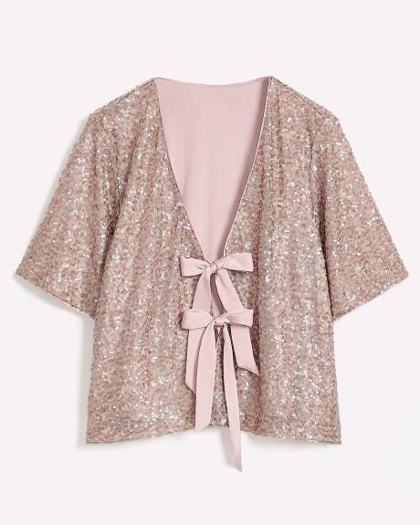 Cropped Sequins Cover-Up with Bow Opening