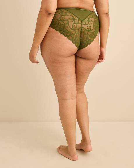 Culotte cheeky en dentelle verte avec devant en microfibre - D&eacute;esse Collection