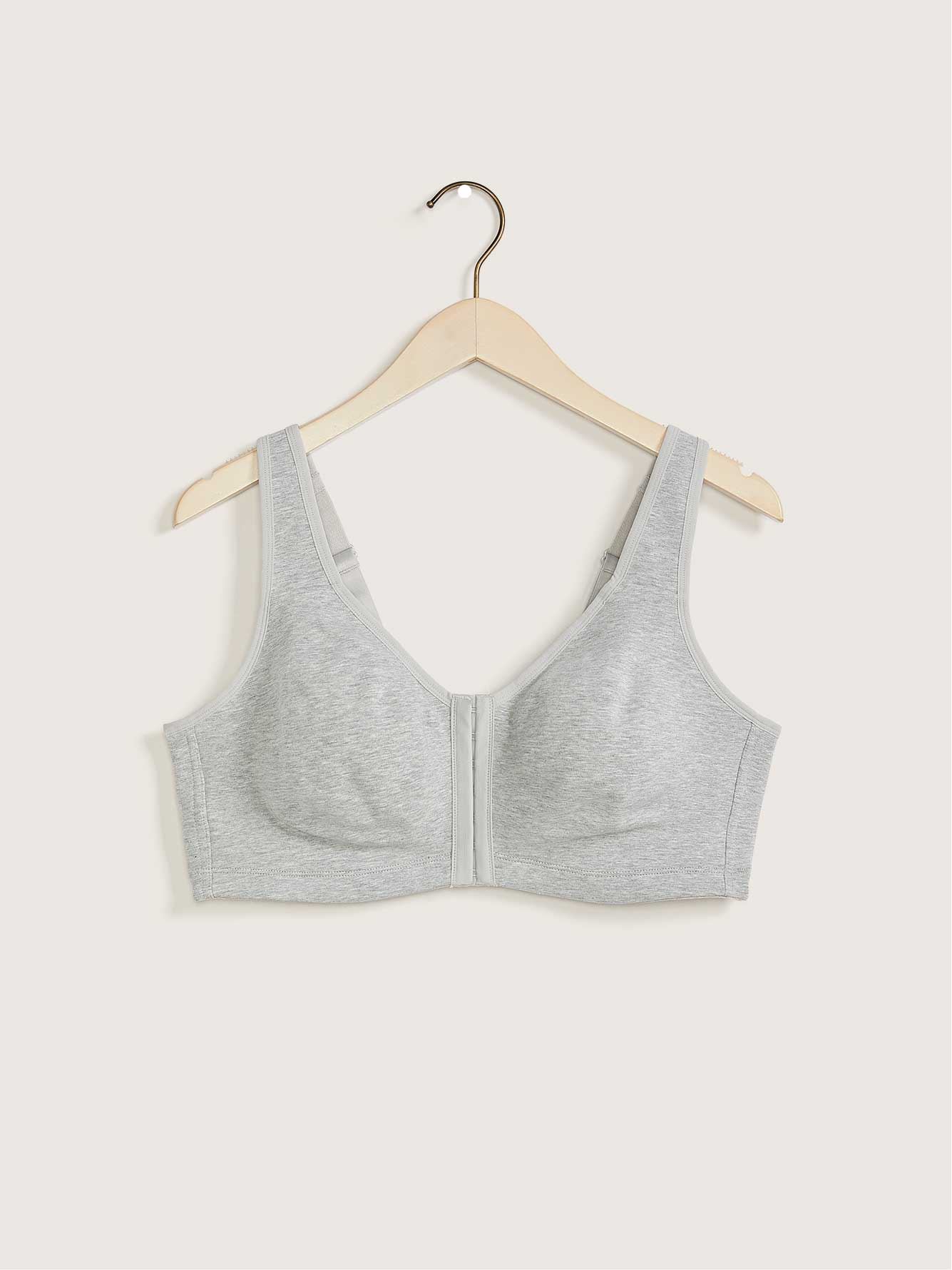 Collections Etc Front-Hook Wireless Bra with Wide Straps and Cotton Lined  Cups 