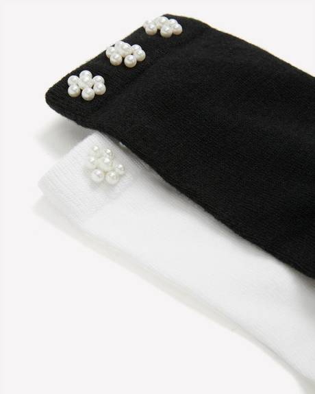 Chaussettes avec fleurs en perles, ens. de 2