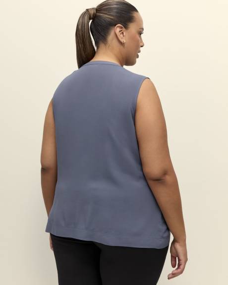 Blouse sans manches plissée à col mandarin, tissu responsable