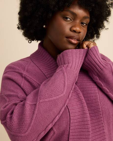 Tunic Sweater Cardigan with Cable Stitch Details