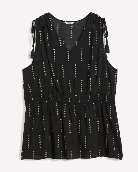 Lightweight Sleeveless Blouse with Shirring Shoulder Cord