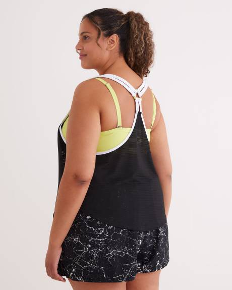 Solid Shadow Stripe Tankini with Fooler Crop Bandeau - Active Zone