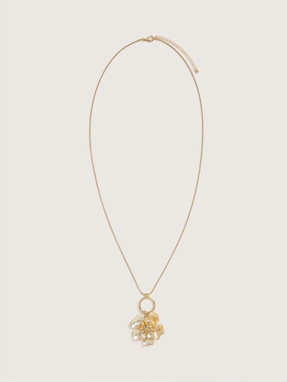 Long Snake Chain Necklace with Flower Pendant