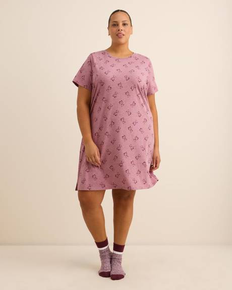 Purple Short-Sleeve Heather Knit Sleepshirt with Teddy Bear Print - ti Voglio Purple Short-Sleeve Heather Knit Sleepshirt with Teddy Bear Print - ti Voglio