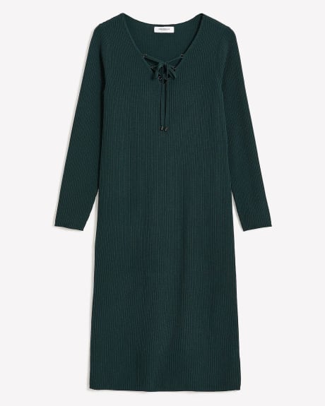 Ribbed Knit Dress with Neck Lace-Up - Addition Elle