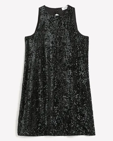 Sleeveless A-Line Halter Sequins Velvet Dress - Addition Elle