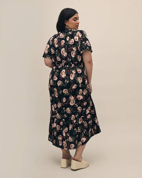 Buttoned-Down Tiered Maxi Dress