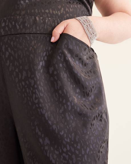 Black Textured Satin Wide-Leg Pant