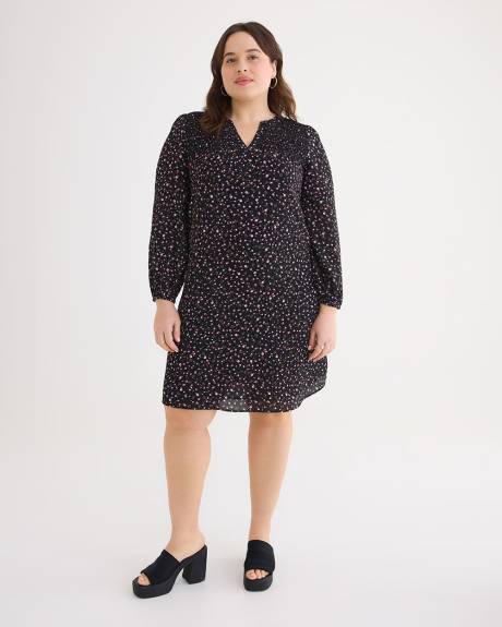 Long-Sleeve Swing Dress with Smocking