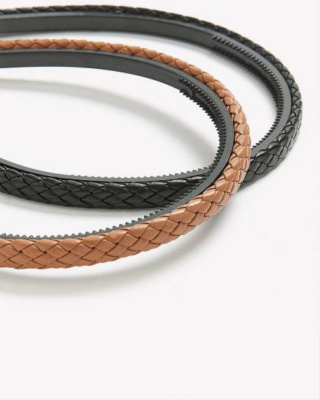 Bandeaux tressés étroits en cuir synthétique, ens. de 2