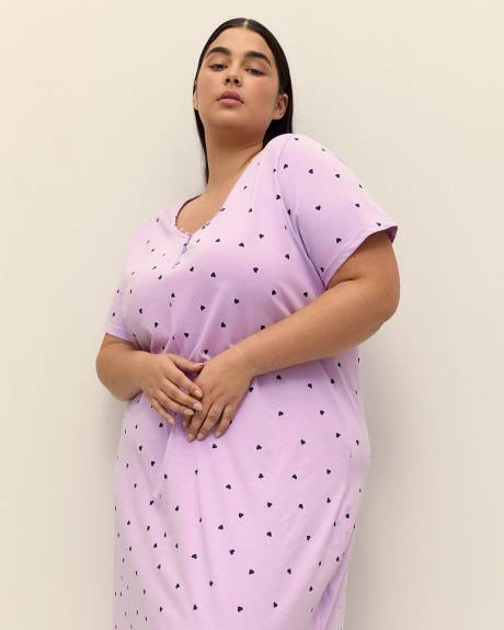 Robe de nuit longue à manches courtes imprimée - ti Voglio