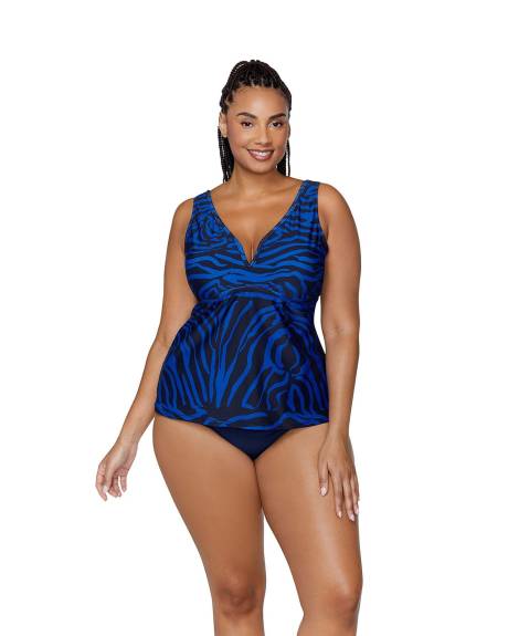 Wave-Print Tanzania Tankini Top - Raisins Curve