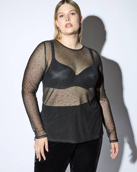 Meredith Shaw x PENN - Black Mesh Crew Neck Knit Top
